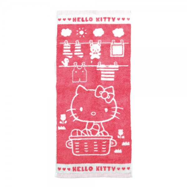 凱蒂貓 雙色提花 毛巾-曬衣服