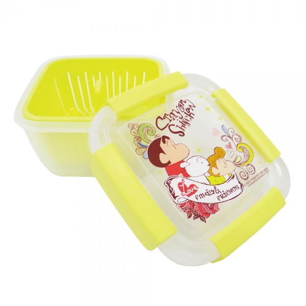 蠟筆小新 瀝水籃保鮮盒(小)-黃