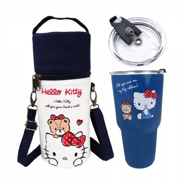 凱蒂貓 冰壩杯&提袋組-藏青