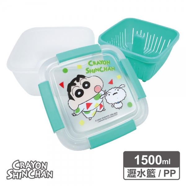 蠟筆小新 雙層果蔬瀝水籃保鮮盒-綠