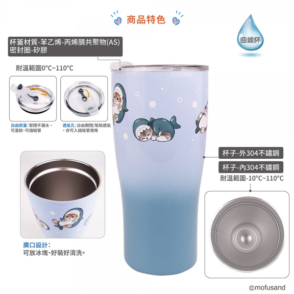 貓福珊迪曲線杯保溫提袋組-鯊魚