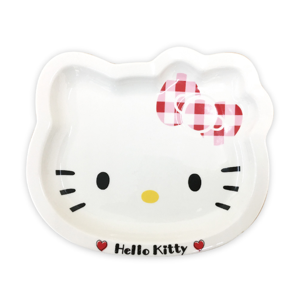 凱蒂貓-造型陶瓷盤10吋-格紋款
