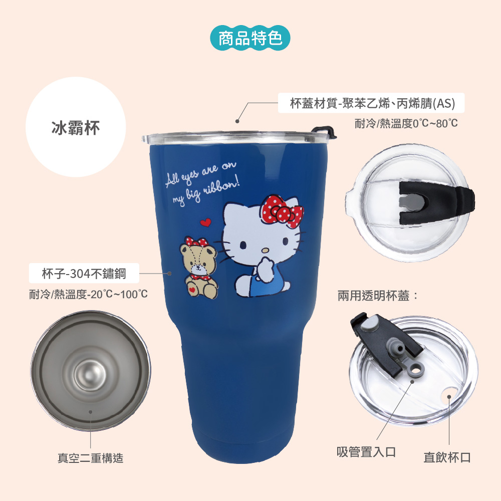 凱蒂貓-冰壩杯&提袋組-藏青
