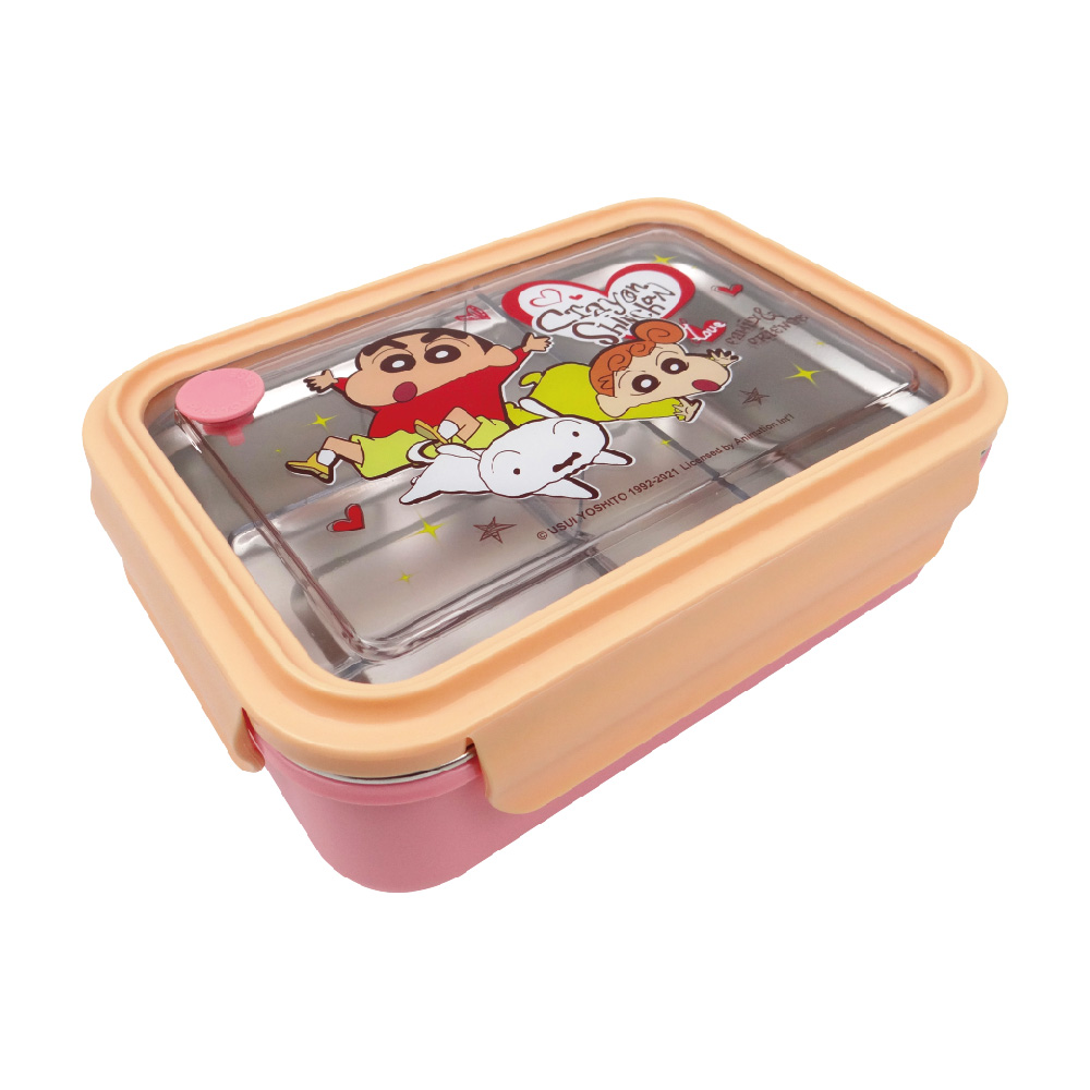 蠟筆小新-三格不鏽鋼隔熱便當盒-橘粉