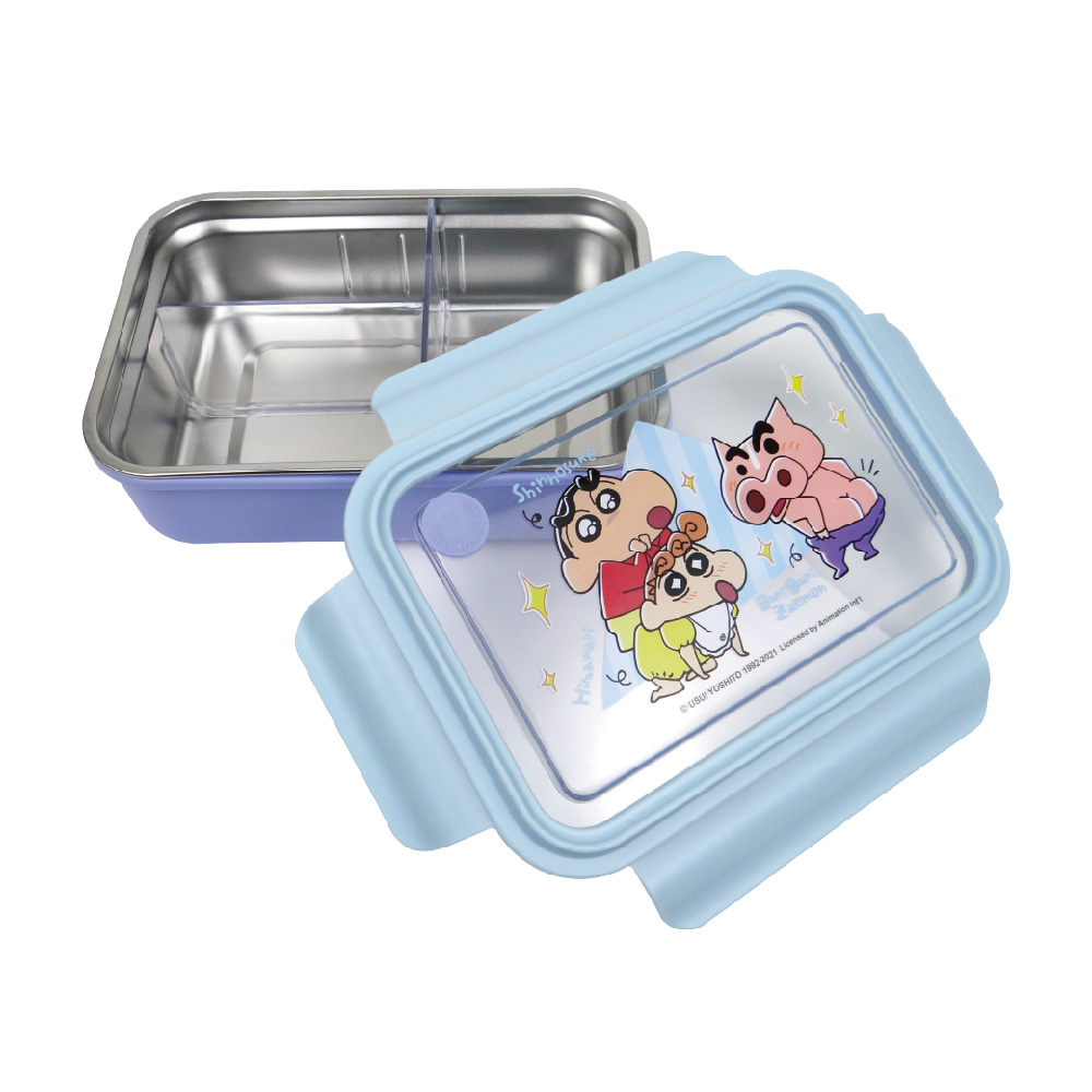 蠟筆小新-三格不鏽鋼隔熱便當盒-藍紫