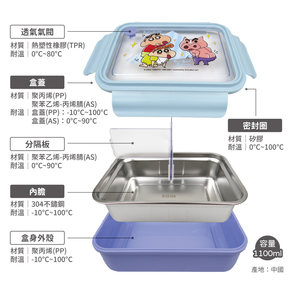 蠟筆小新-三格不鏽鋼隔熱便當盒-藍紫