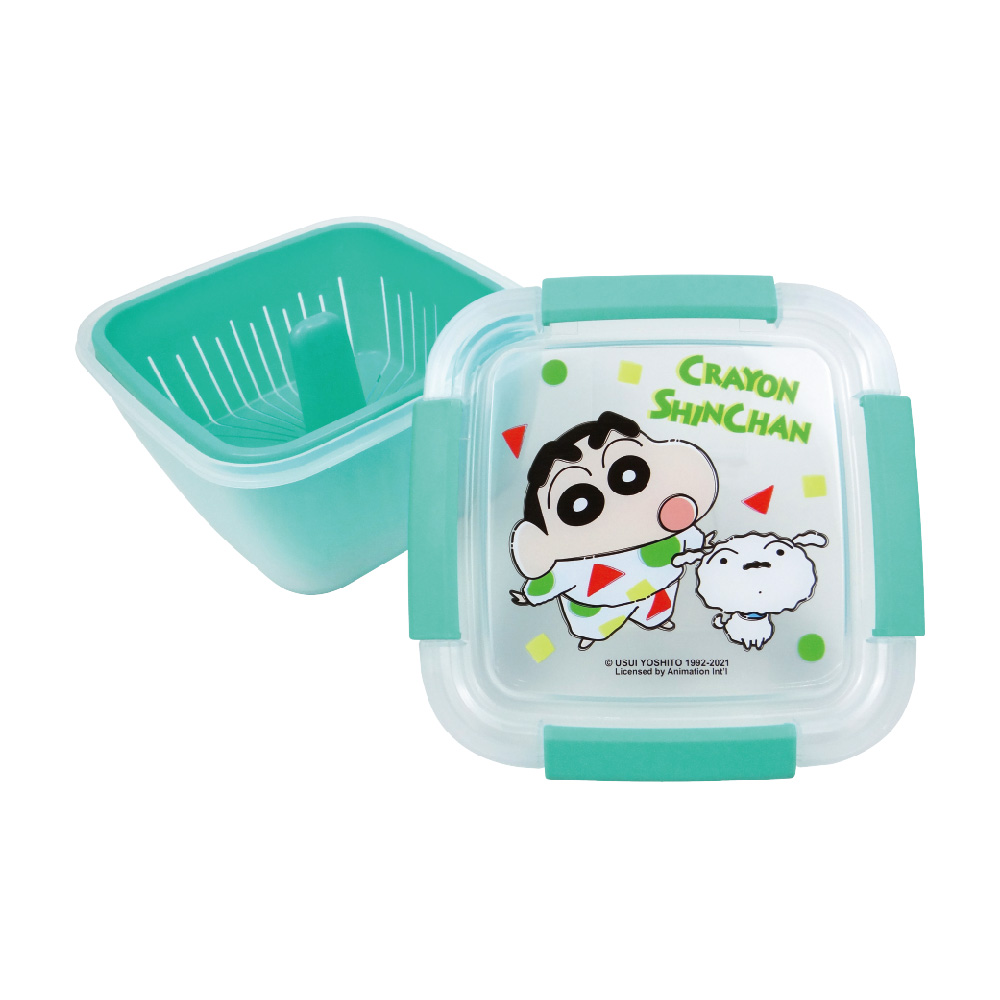蠟筆小新-雙層果蔬瀝水籃保鮮盒-綠